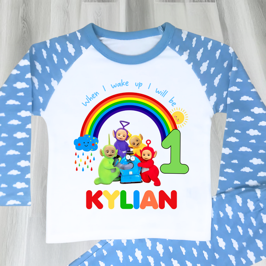 Teletubbies birthday pyjamas, when i wake up teletubbies, teletubbies name age, boys birthday pyjamas with name