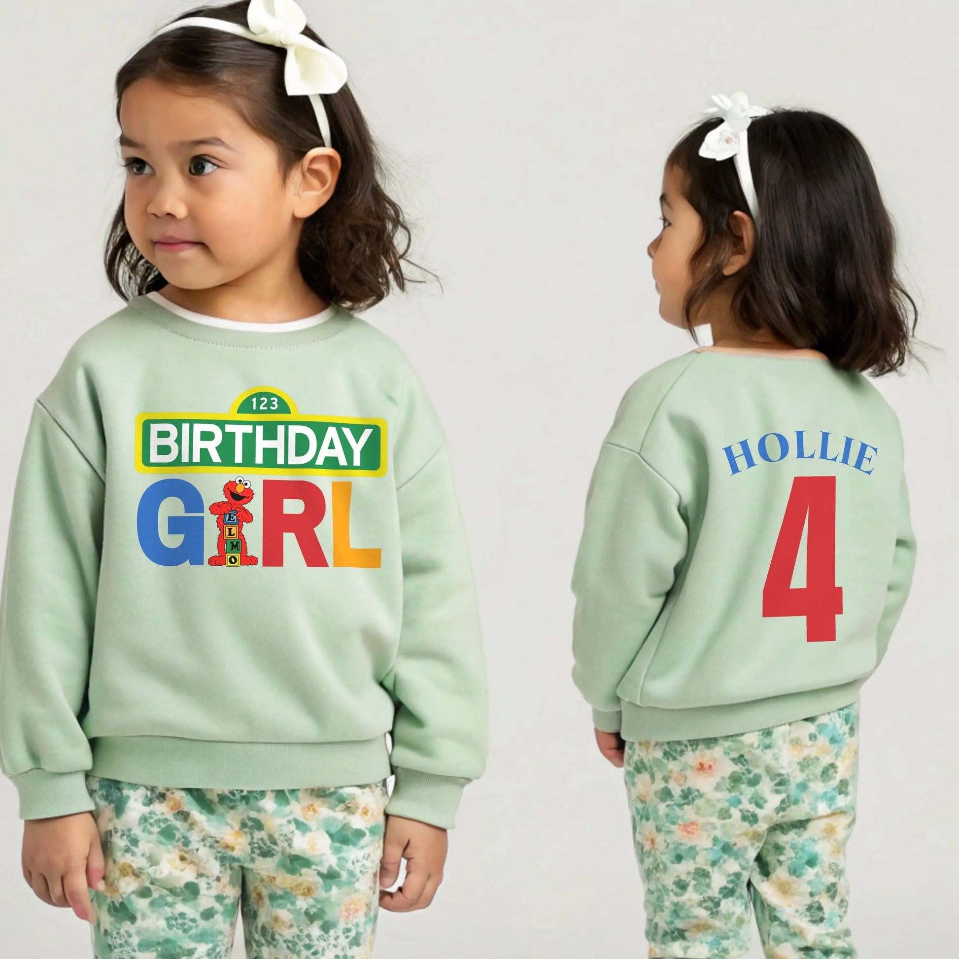 Elmo Birthday Sweatshirt – Personalised Birthday Girl Sweatshirt with Any Name & Age. Sesame street jumper