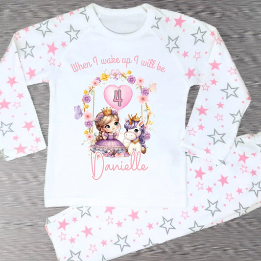 Princess Birthday Pyjamas - Girls Personalised Princess & Unicorn Birthday PJs, When I Wake up Princess, Disney Princess Birthday Pyjamas