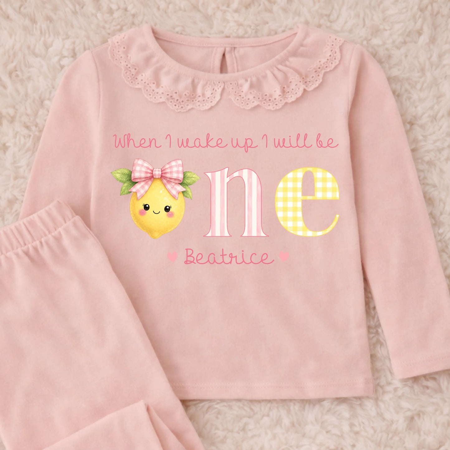Personalised Pink Lemon 1st Birthday Pyjamas for Baby Girls AishaBaileyDesigns