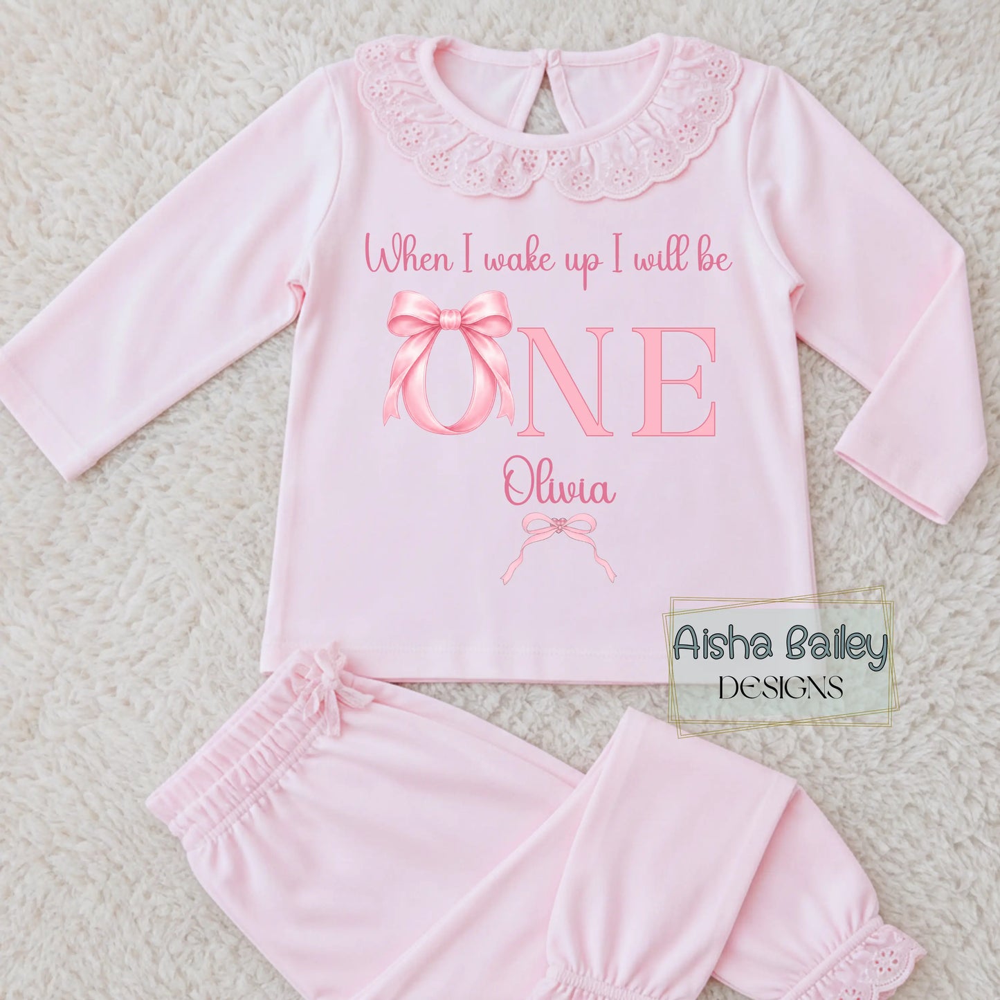 Pink personalised girls birthday pyjama set for 1st birthday