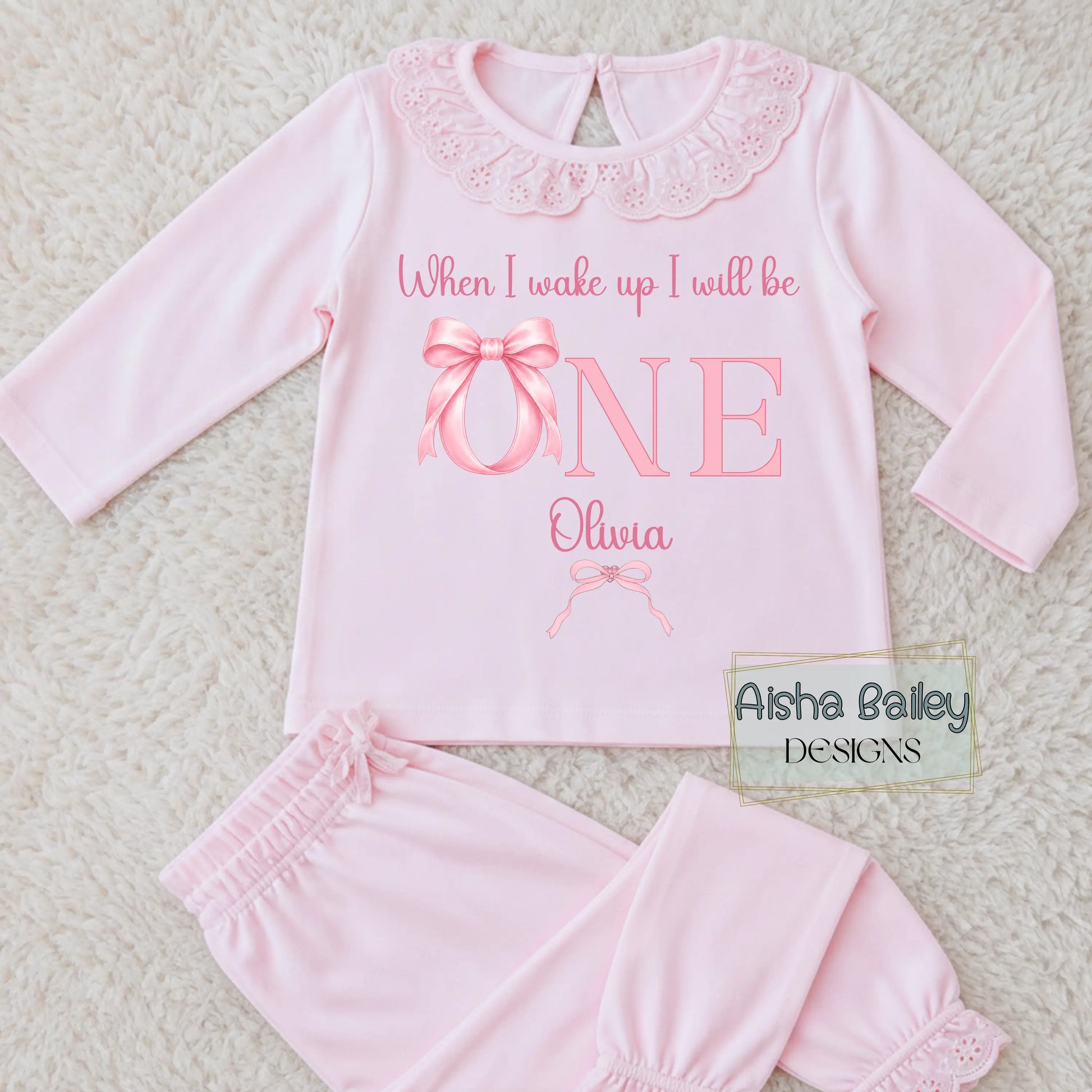 Pink personalised girls birthday pyjama set for 1st birthday
