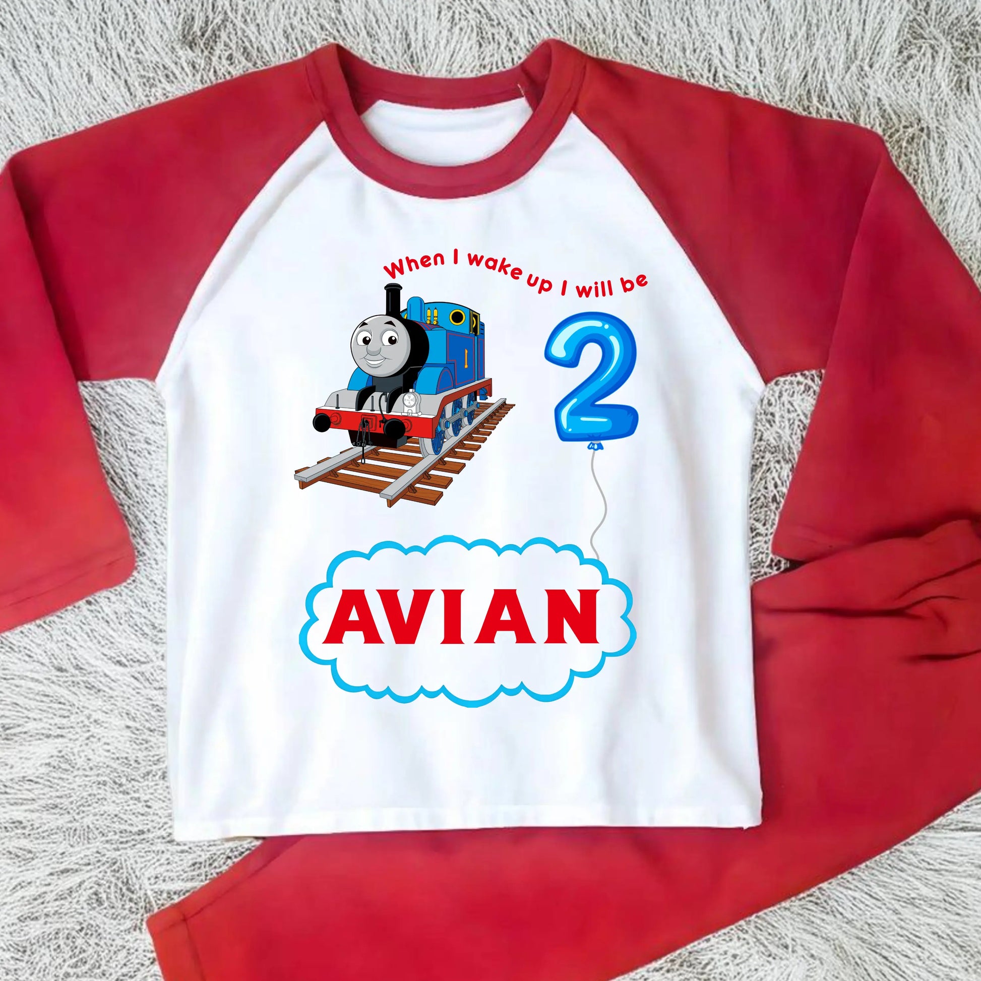 Boys Personalised Thomas Birthday Pyjamas - When I wake up Thomas the Tank Engine AishaBaileyDesigns