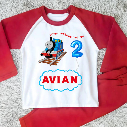 Boys Personalised Thomas Birthday Pyjamas - When I wake up Thomas the Tank Engine AishaBaileyDesigns