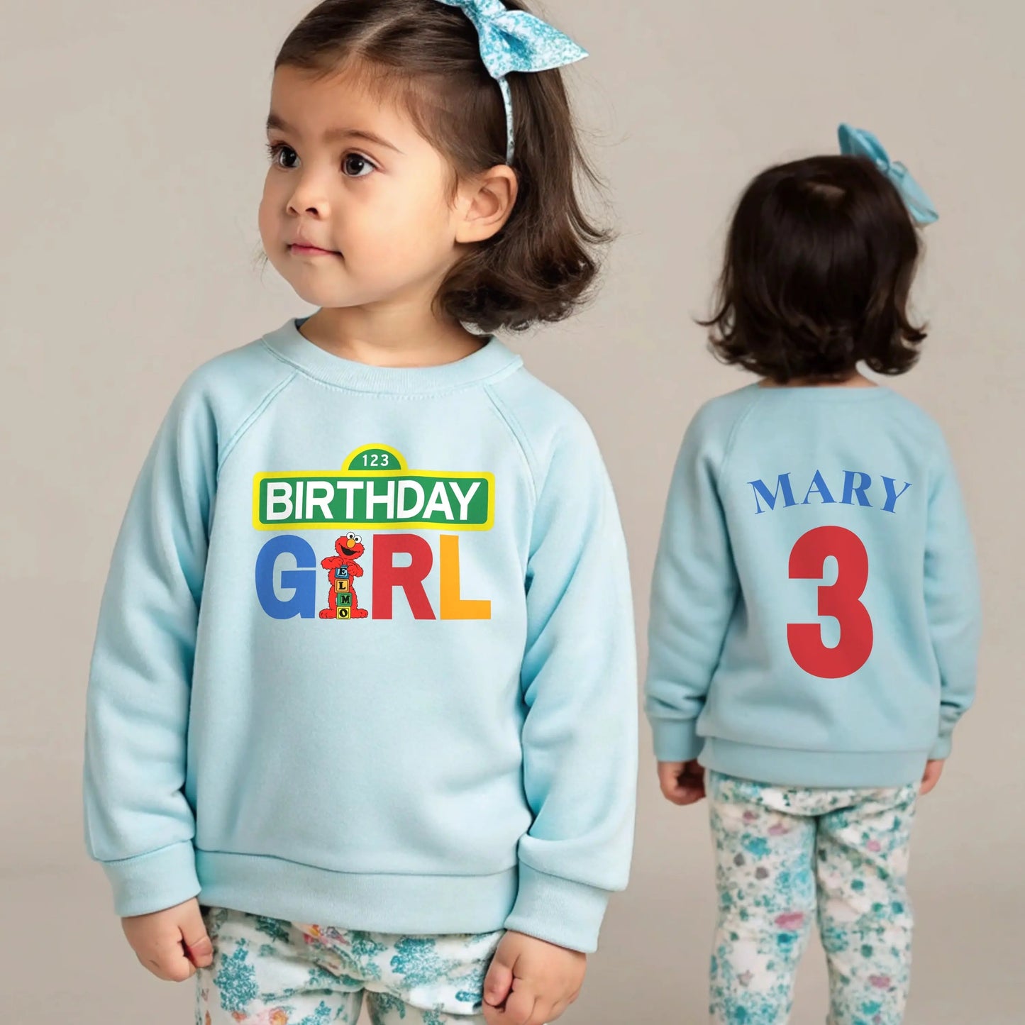 Elmo Birthday Sweatshirt – Personalised Birthday Girl Sweatshirt with Any Name & Age. Sesame street jumper
