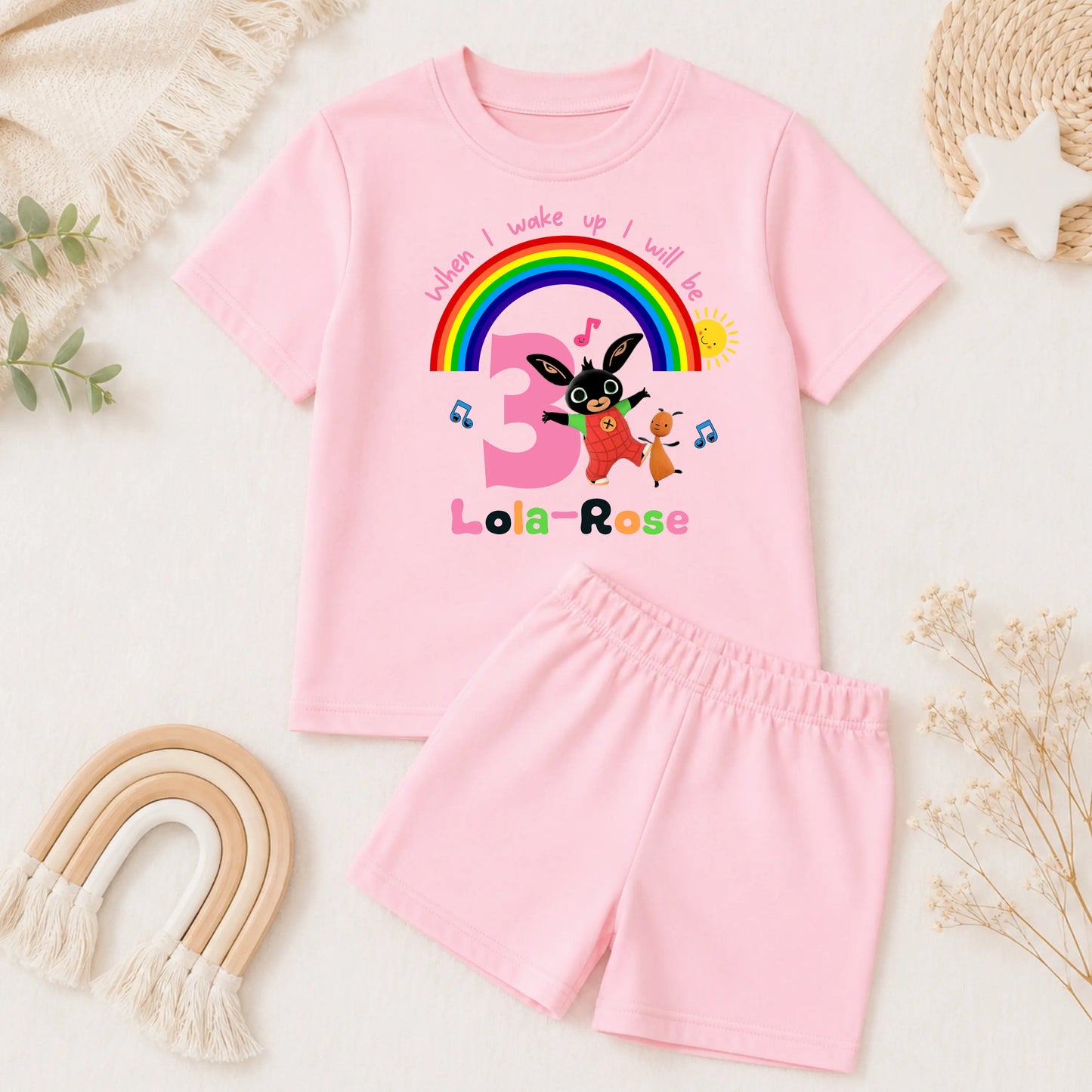 Personalised Bing Bunny Birthday Pyjamas for Girls with Gloppy – Custom Name & Age Short Pyjama Set AishaBaileyDesigns