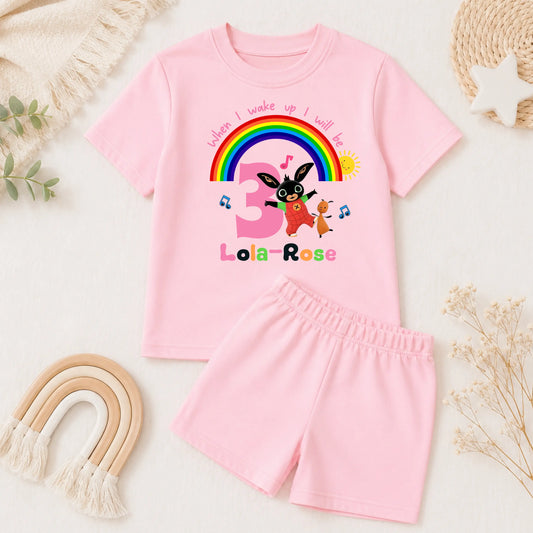 Personalised Bing Bunny Birthday Pyjamas for Girls with Gloppy – Custom Name & Age Short Pyjama Set AishaBaileyDesigns