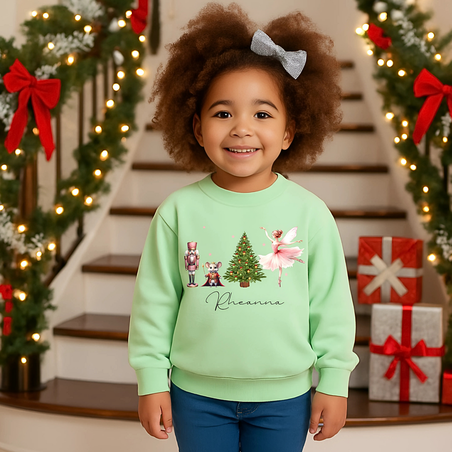 Personalised Christmas Sweatshirt for girls with Nutcracker ballerina festive design, Christmas jumper day, Custom christmas jumper for girls