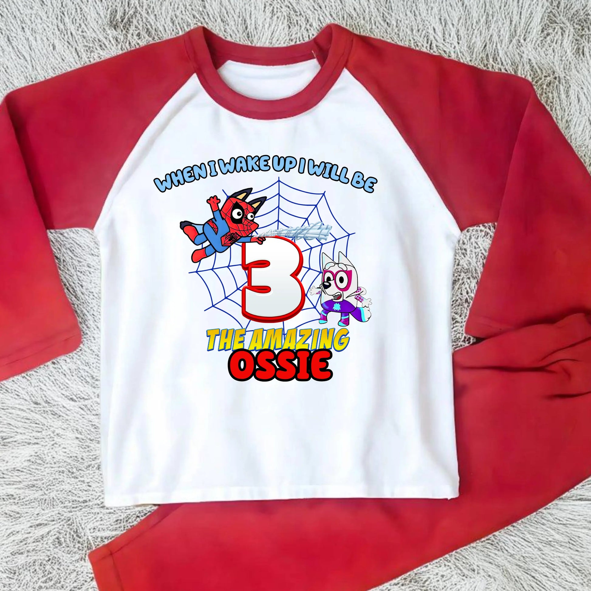 Personalised Spidey Bluey Birthday Pyjamas for Boys  - any name and age AishaBaileyDesigns