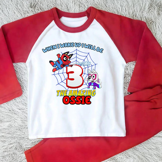 Personalised Spidey Bluey Birthday Pyjamas for Boys  - any name and age AishaBaileyDesigns