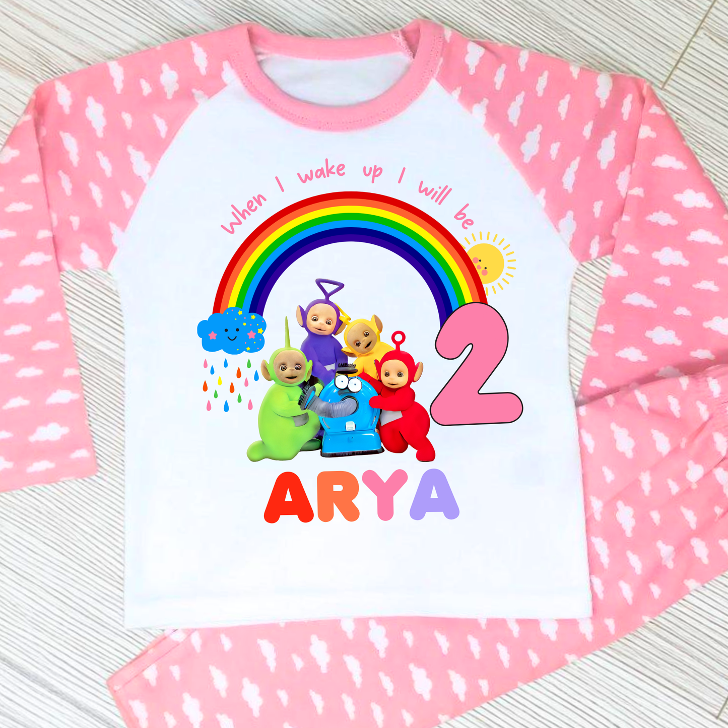 Teletubbies birthday pyjamas, when i wake up Teletubbies, teletubbies with name, custom pyjamas teletubbies, WhenI Wake up Teletubbies