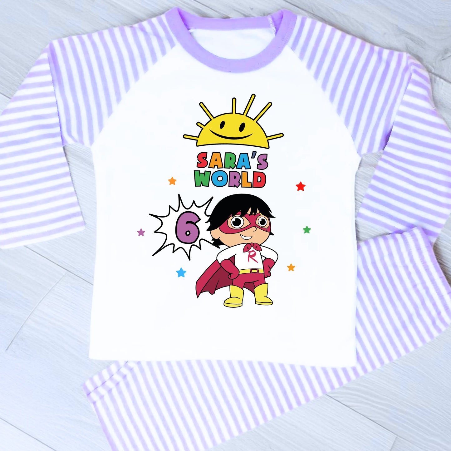 Girls Personalised Ryan's World Birthday Pyjamas with Name & Age AishaBaileyDesigns