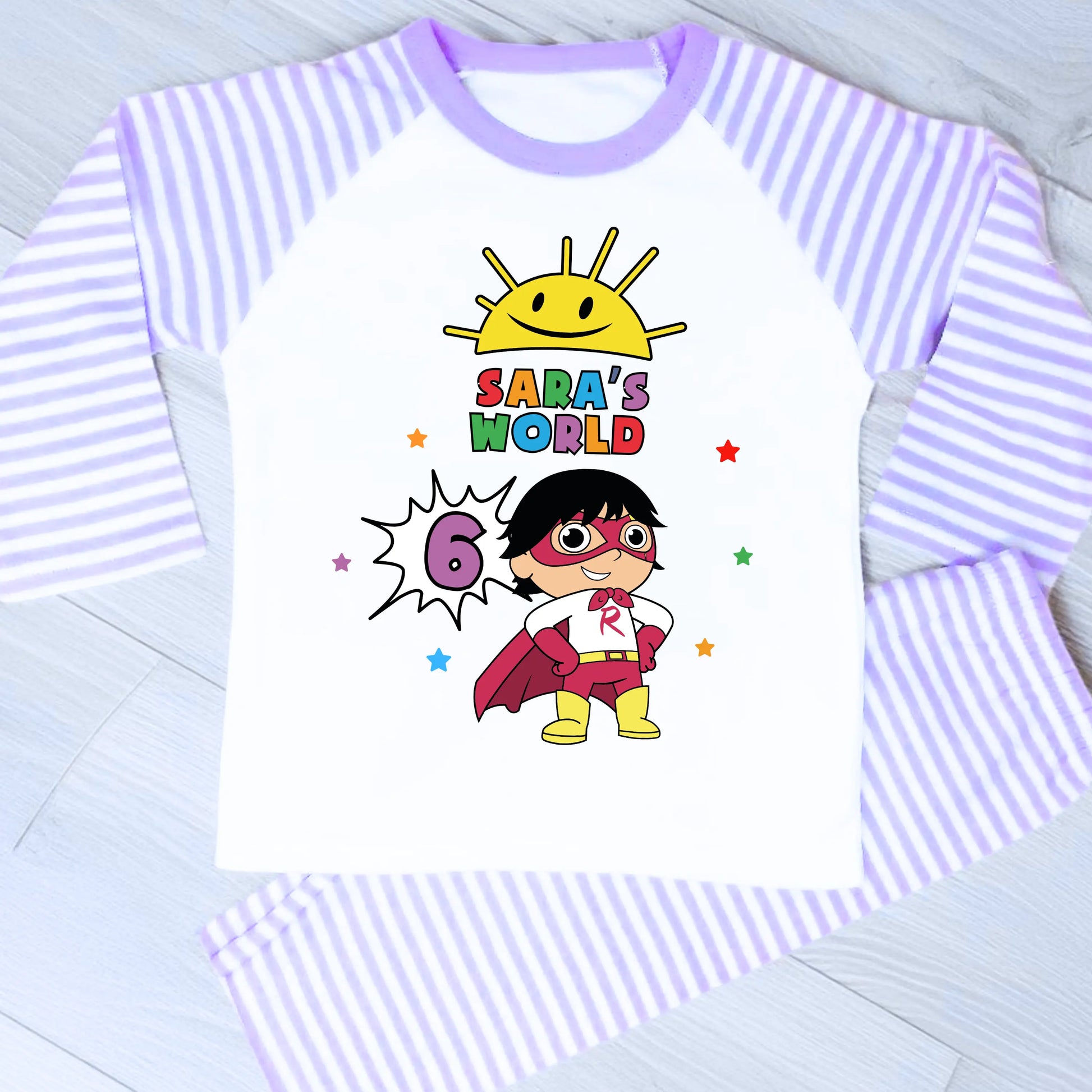 Girls Personalised Ryan's World Birthday Pyjamas with Name & Age AishaBaileyDesigns