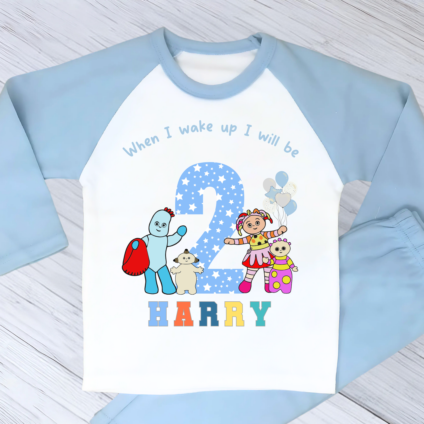 In the Night Garden birthday pyjamas, when i wake up in the night garden, kids cbeebies pajamas, birthday pjs, iggle piggle pjs, upsy daisy pjs