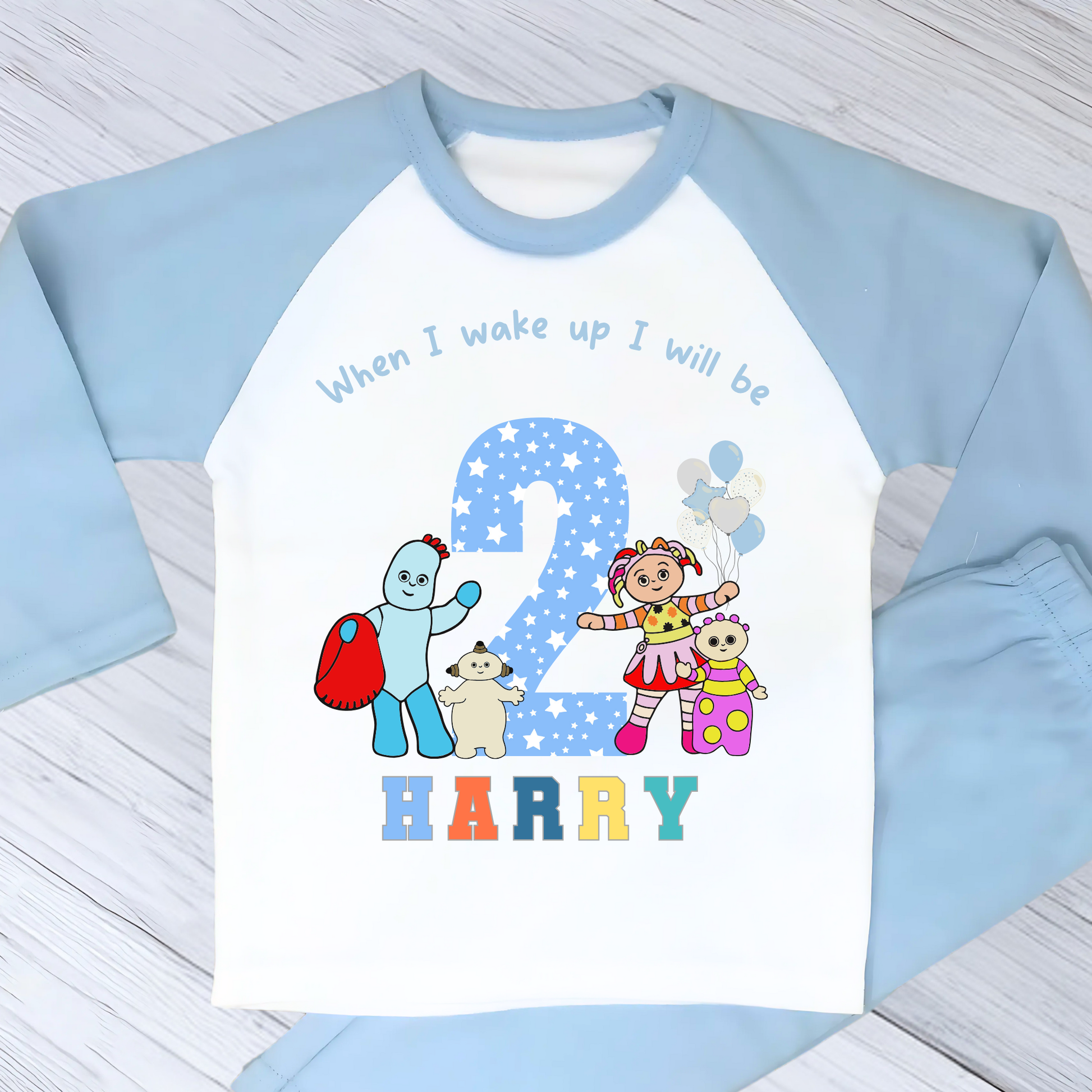 In the Night Garden birthday pyjamas, when i wake up in the night garden, kids cbeebies pajamas, birthday pjs, iggle piggle pjs, upsy daisy pjs