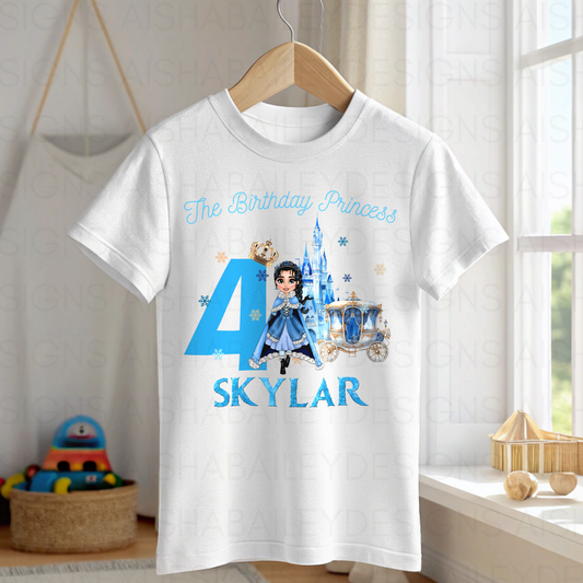 Princess birthday t-shirt, princess tee with name, Blue princess top, girls birthday gift, custom princess