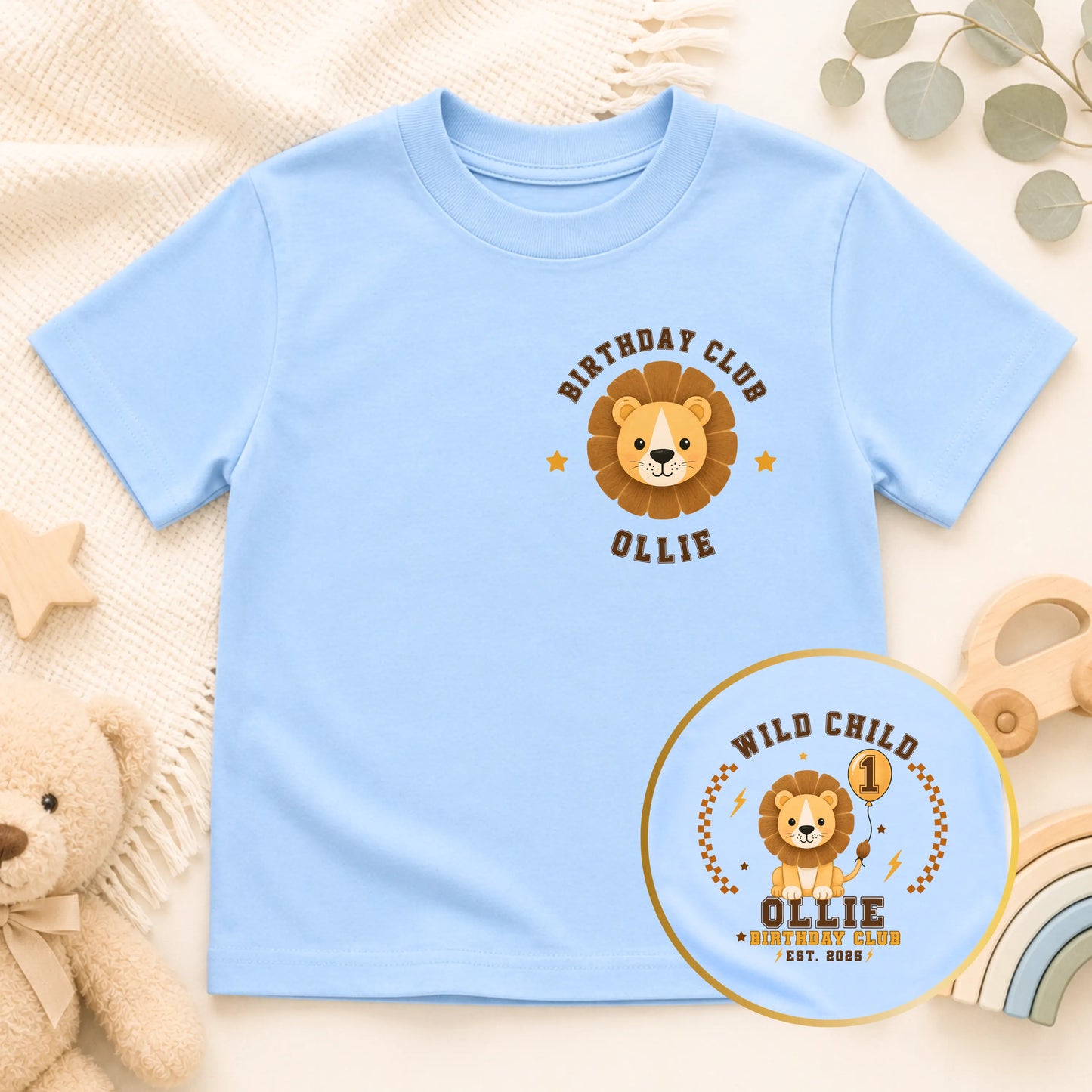 Personalised Lion Birthday T-Shirt for Boys - Birthday Club Back & Front Print AishaBaileyDesigns