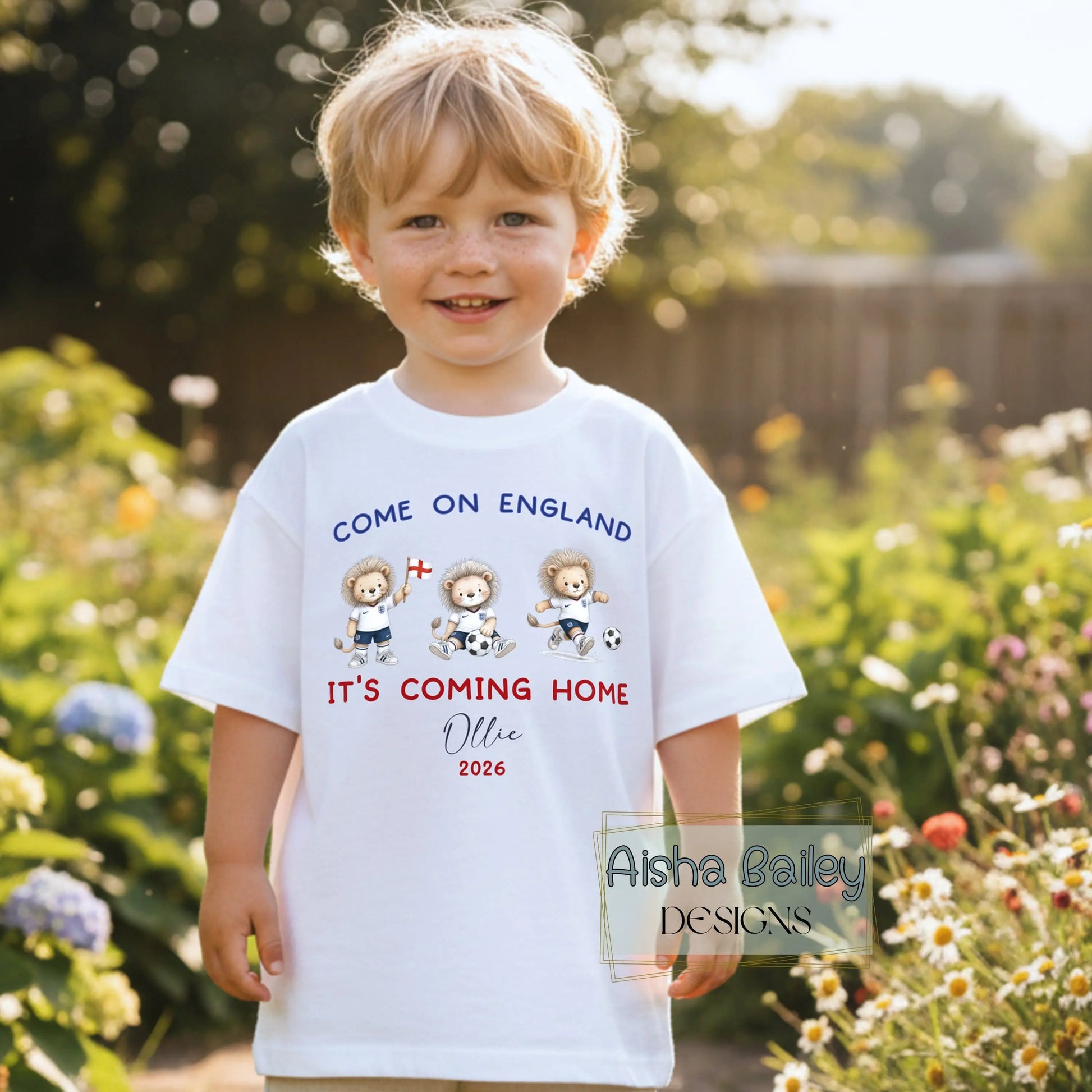 Boys Personalised World Cup T-shirt, England Football 2026 – Come On England It’s Coming Home Top AishaBaileyDesigns