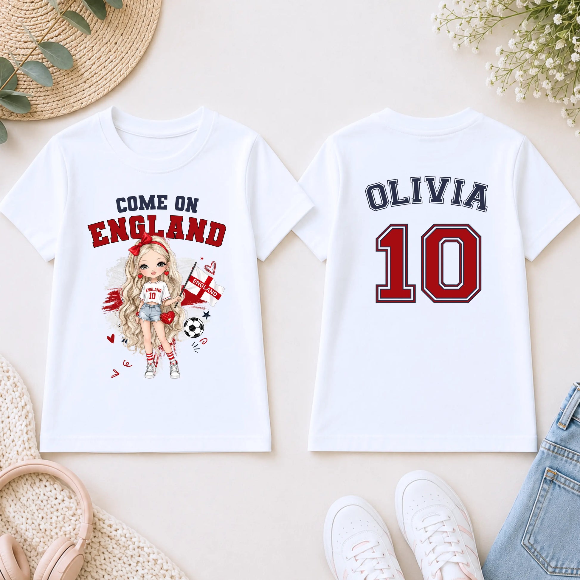 England Girls Personalised Kids Football T-shirt– Come On England / It’s Coming Home AishaBaileyDesigns