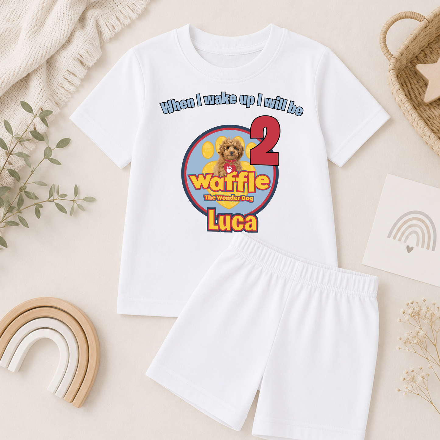 Personalised Waffle Birthday Pyjamas for Boys – Custom Name & Age Short PJ Set