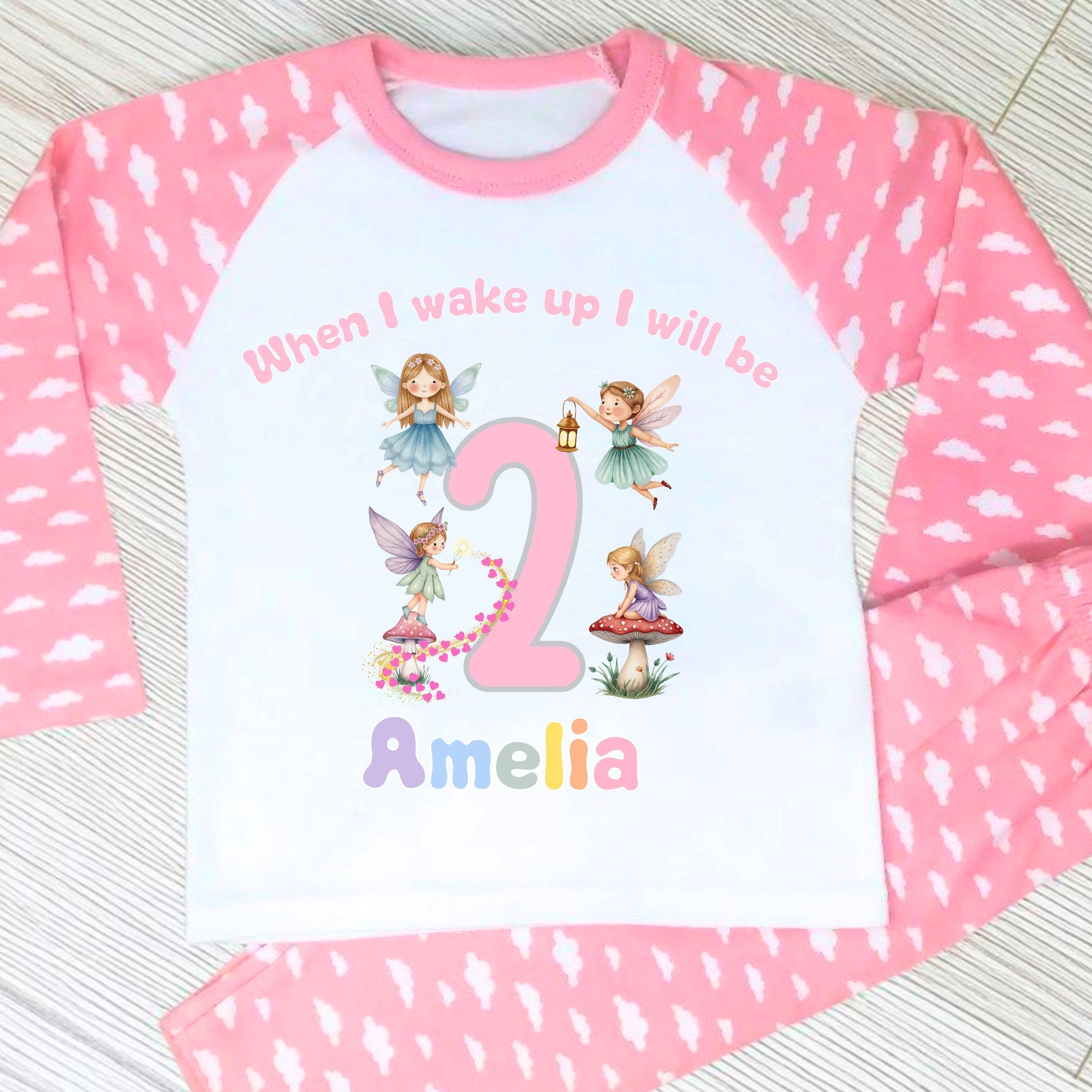 Fairy Garden birthday pyjamas: Adorable Fairy Garden Birthday Pyjamas personalised with age & name. Perfect for girls’ birthday mornings & magical photos. Soft, comfy, & unique.