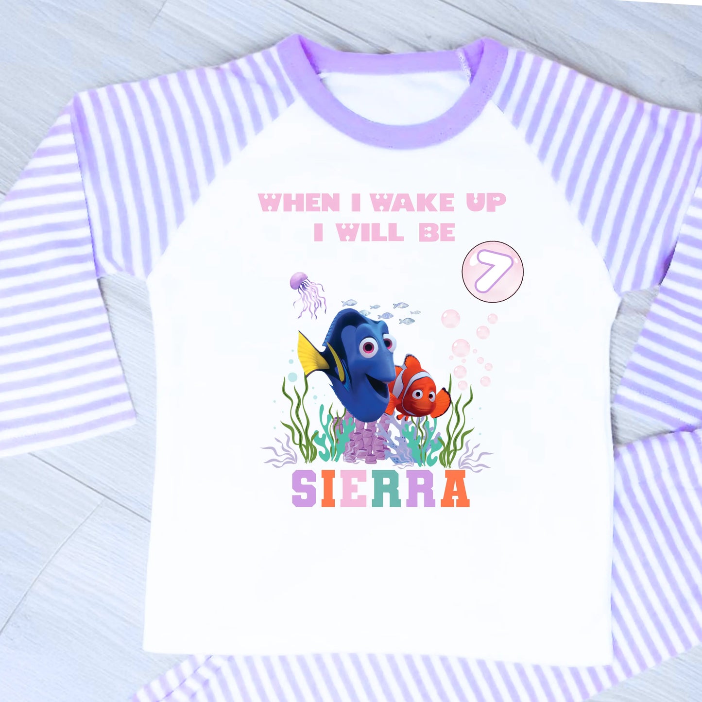 Nemo and Dory Birthday Pyjamas – Personalised Under the Sea Themed Girls PJs AishaBaileyDesigns