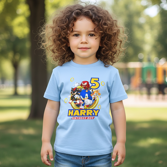 Boys Sonic Birthday T-shirt with Personalisation - any Name and Age