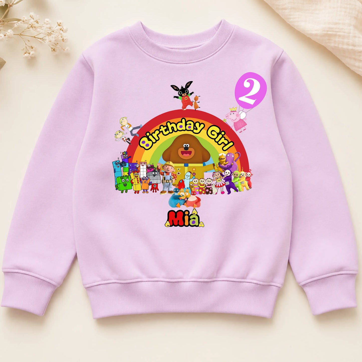 Personalised CBeebies Character Sweatshirt for Girls – Custom Birthday Jumper