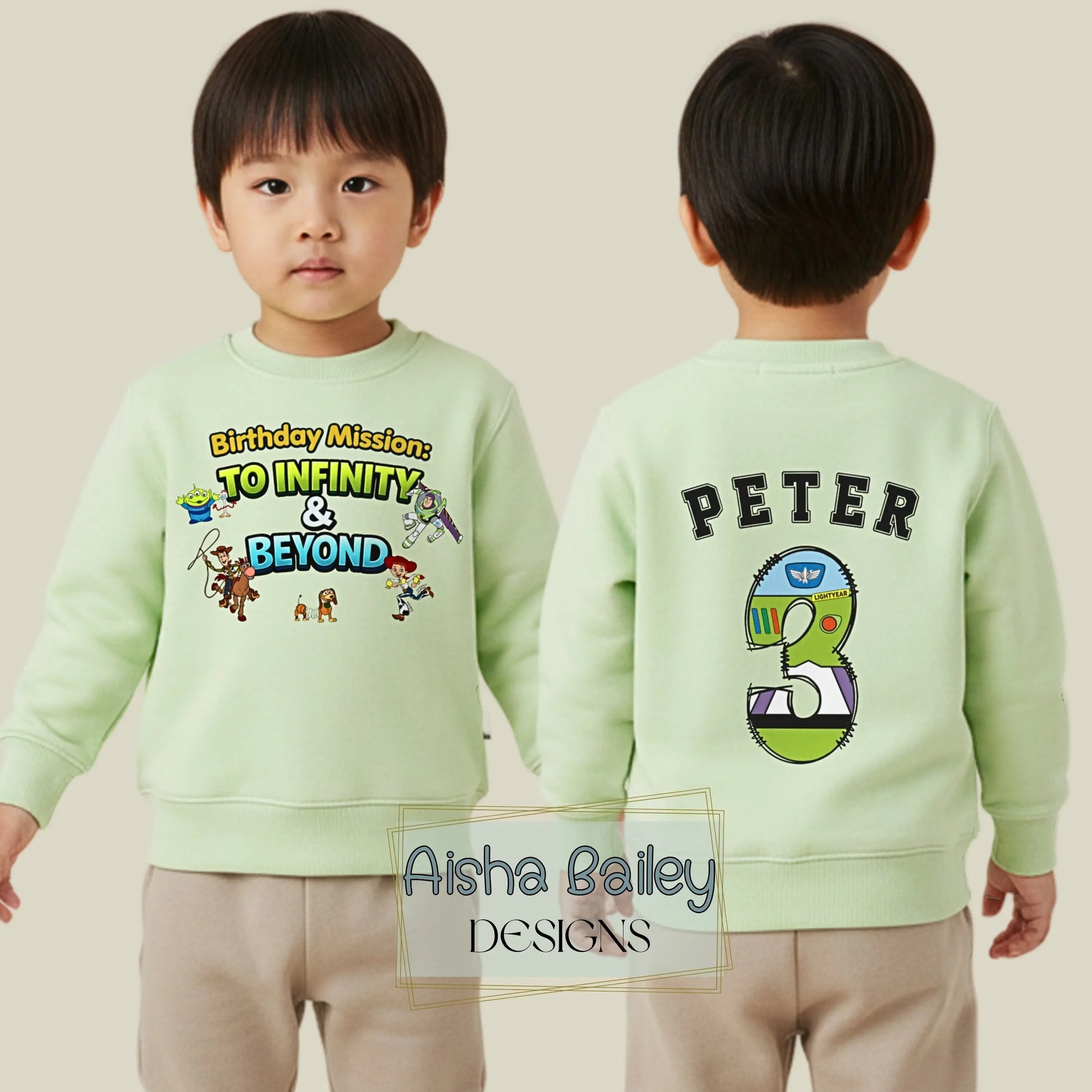 Toy Story birthday sweatshirt for boys with back name and custom name age, Buzz, woody, Jessie theme