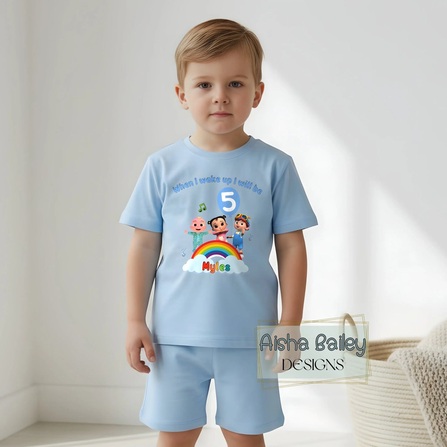 Personalised Cocomelon Birthday Pyjamas: Boys Short Birthday PJs with custom name and age