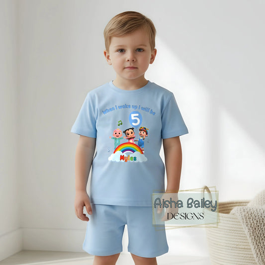 Personalised Cocomelon Birthday Pyjamas: Boys Short Birthday PJs with custom name and age