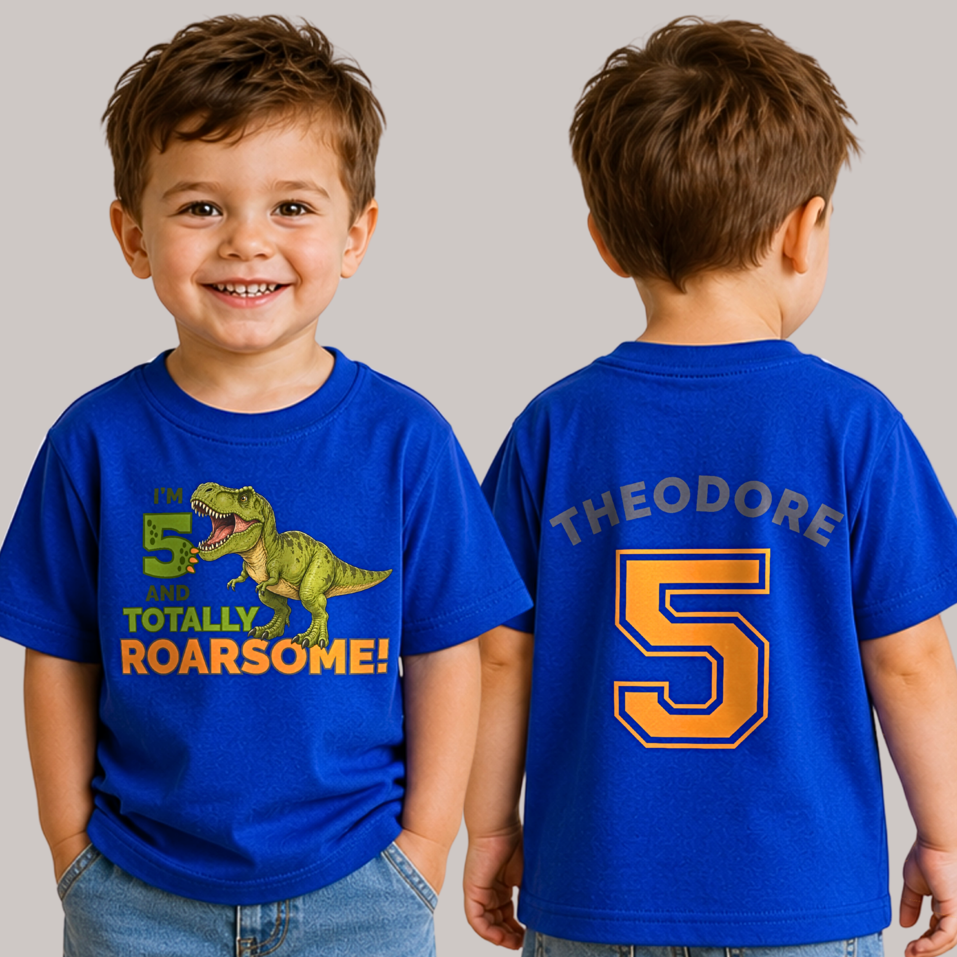 Personalised Dinosaur Birthday T-shirt for Boys, Totally Roarsome Birthday Tee AishaBaileyDesigns