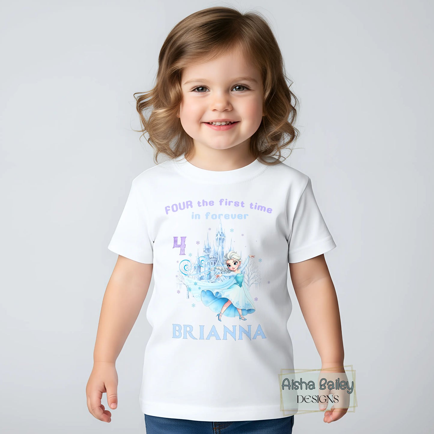 Personalised Frozen Elsa 4th birthday t-shirt for girls with custom name princess design