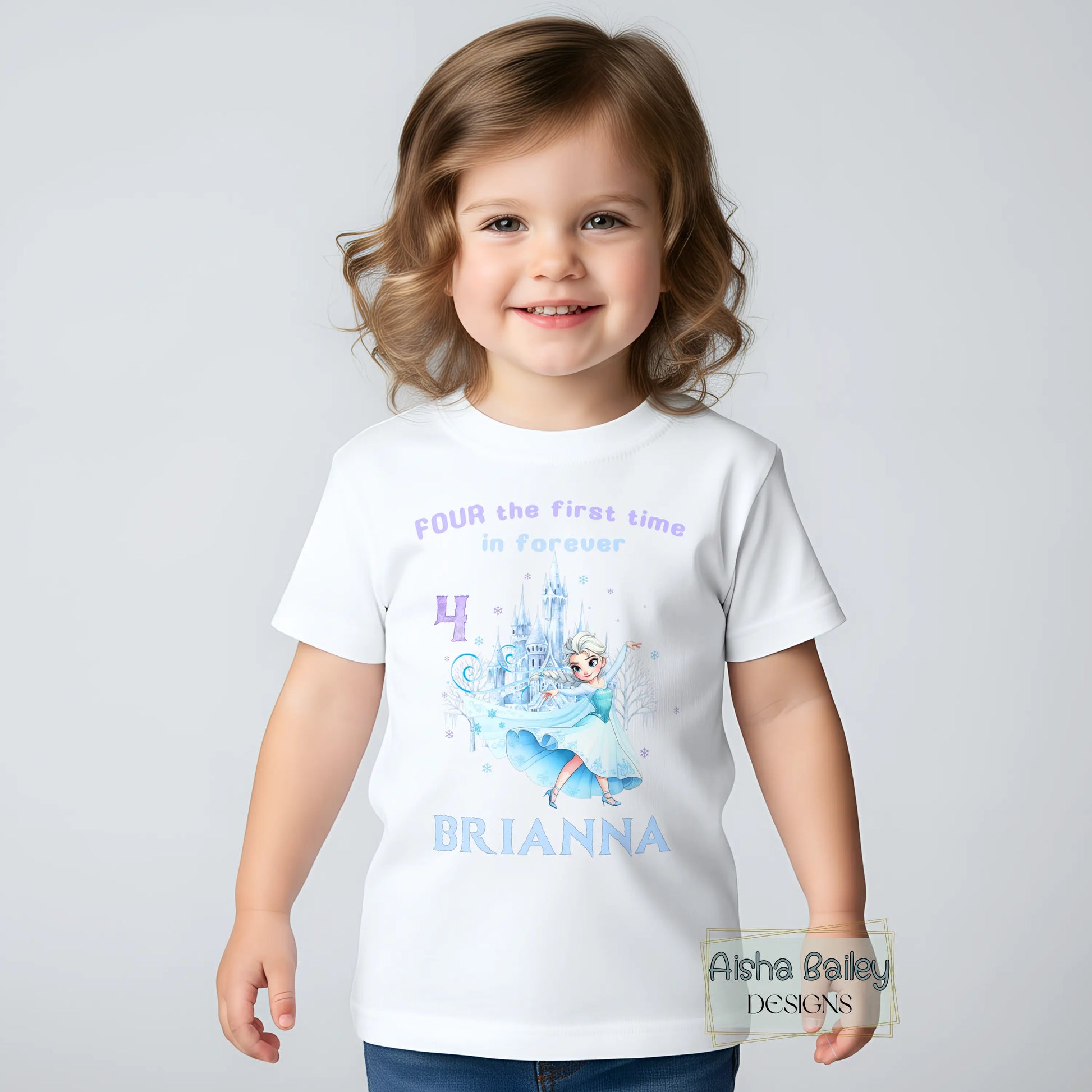 Personalised Frozen Elsa 4th birthday t-shirt for girls with custom name princess design