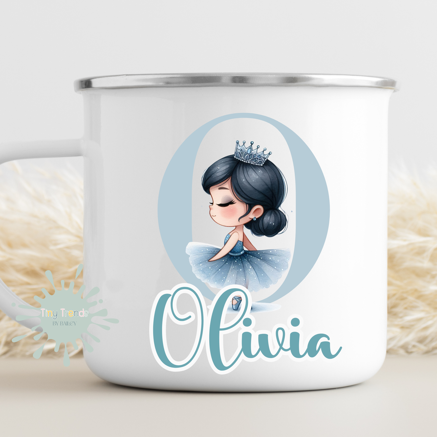 Mug with a design of a girl in a blue dress and the name 'Alice' on a white background - Princess custom mug, princess gift with name, personalised princess mug, girls custom mug