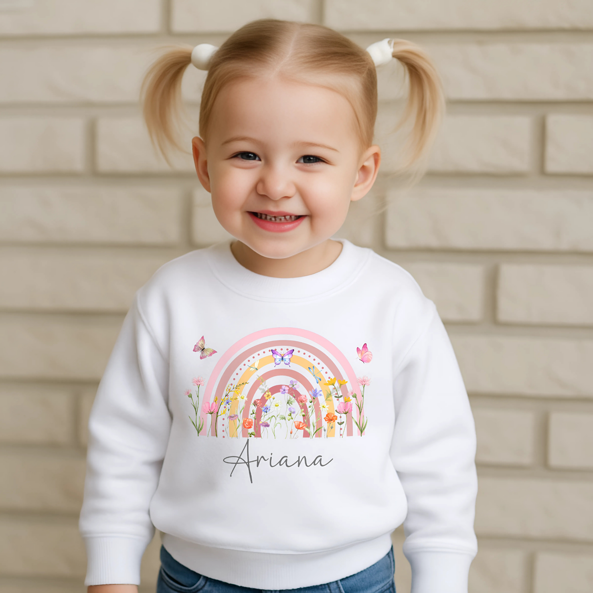 girls personalised sweatshirt, custom name jumper, wildflower clothing for girls, wild flowers, boho jumper, boho rainbow sweatshirt, gift for flower girls