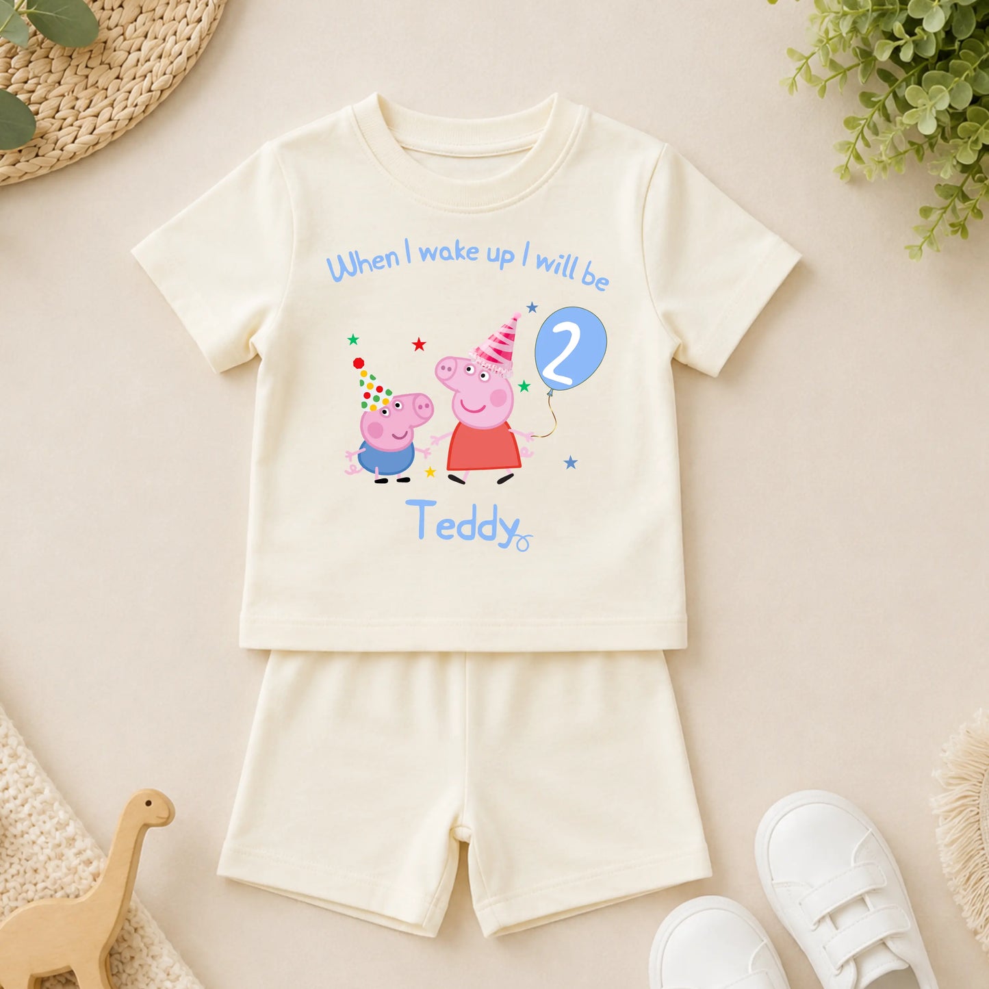 Personalised Peppa Pig Short Birthday Pyjamas: Boys Peppa and George Pig Short PJs AishaBaileyDesigns