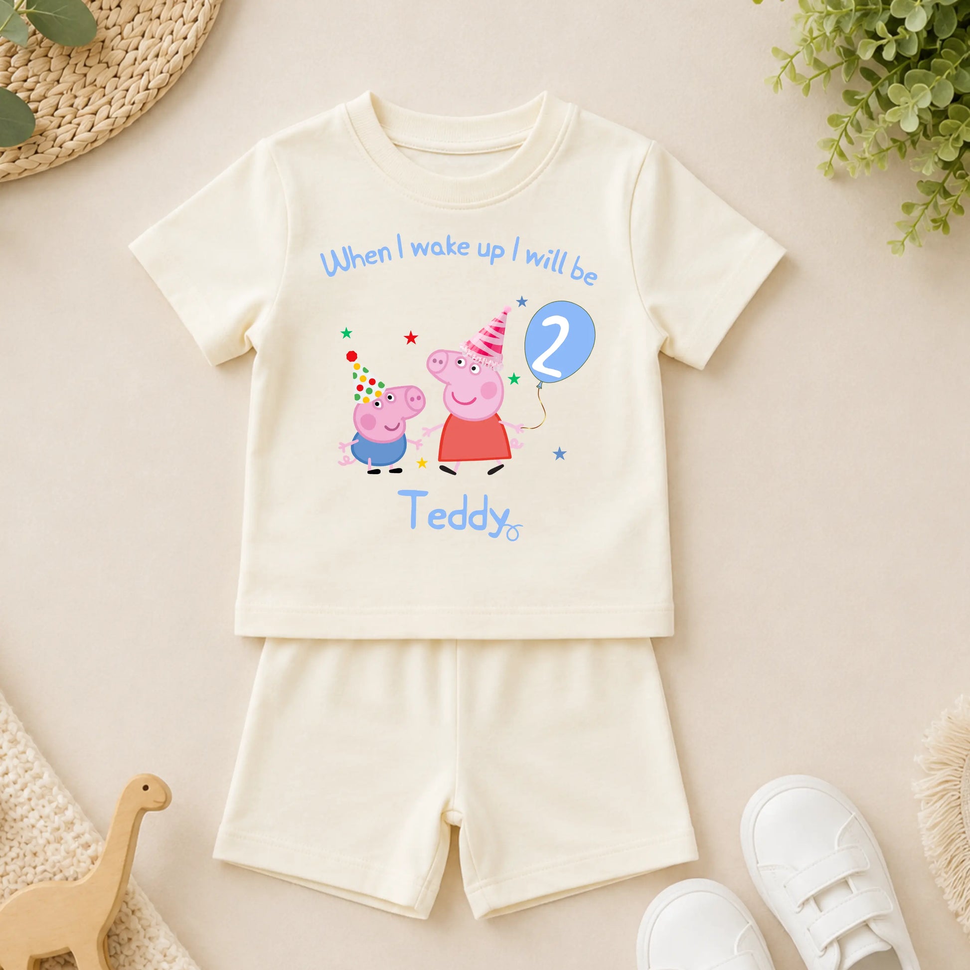 Personalised Peppa Pig Short Birthday Pyjamas: Boys Peppa and George Pig Short PJs AishaBaileyDesigns