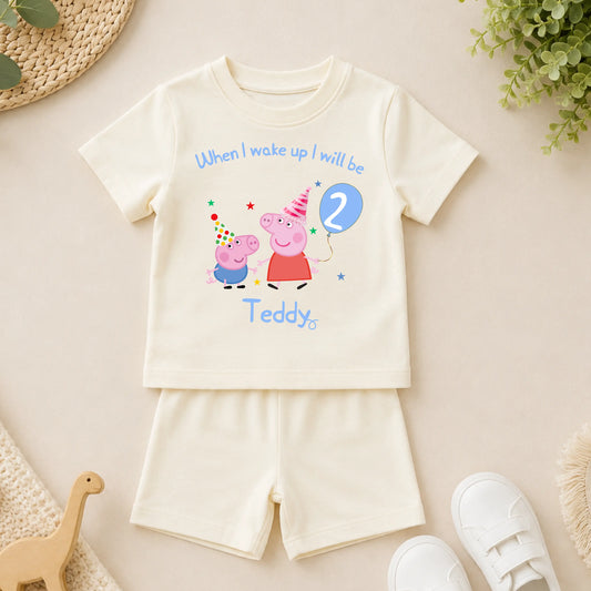 Personalised Peppa Pig Short Birthday Pyjamas: Boys Peppa and George Pig Short PJs AishaBaileyDesigns