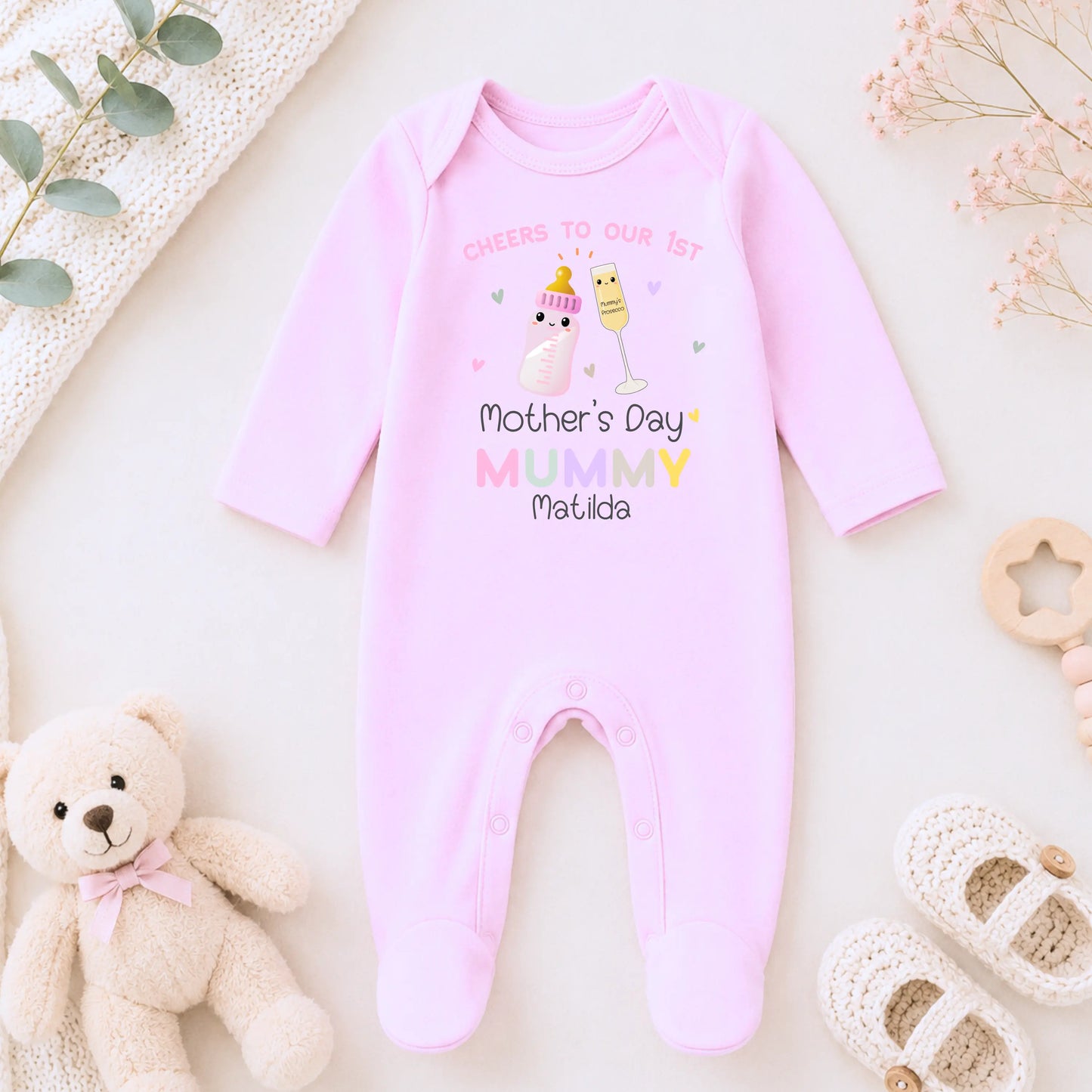 Personalised Baby Girls 1st Mother's Day Outfit: Sleepsuit, Vest, Tee or Bib – First Mothers Day as My Mummy AishaBaileyDesigns