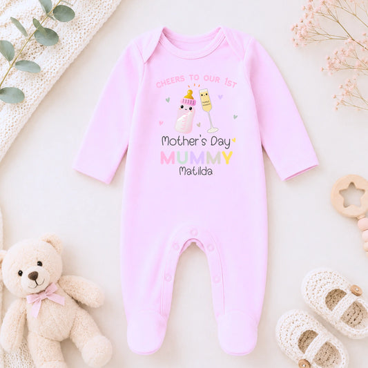 Personalised Baby Girls 1st Mother's Day Outfit: Sleepsuit, Vest, Tee or Bib – First Mothers Day as My Mummy AishaBaileyDesigns