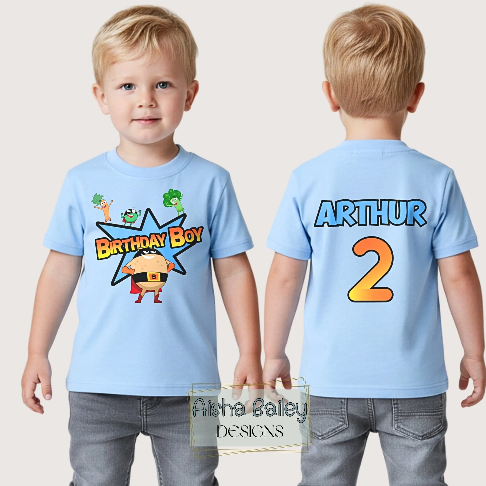 Supertato Birthday T-shirt with Personalisation, supertato birthday t-shirt, personalised supertato top, boys superhero birthday tee