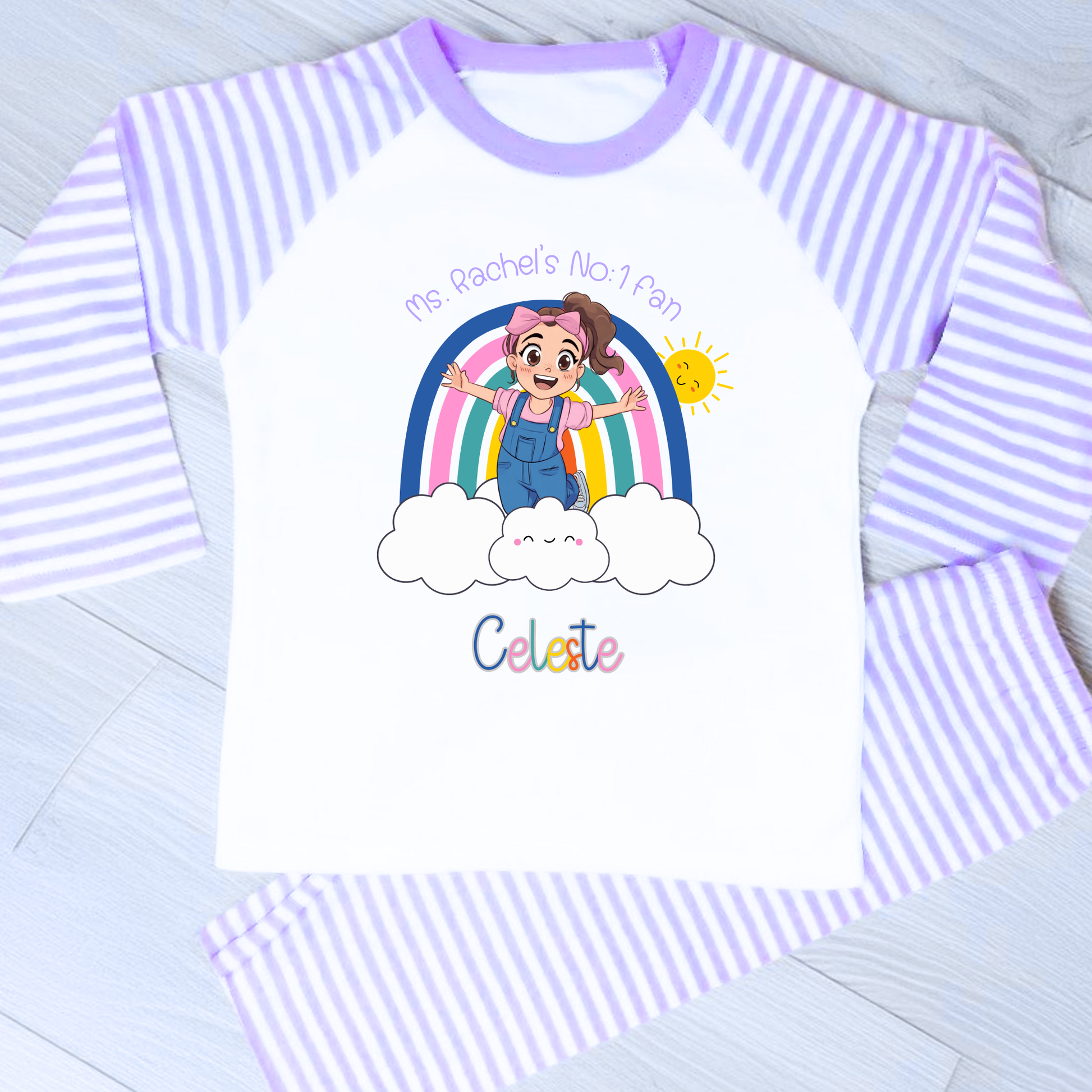 Personalised ms Rachel Pyjamas, girls nightwear with name, custom name pajamas