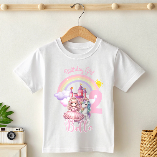 Girls' Personalised Princess and her Unicorn Birthday t-shirt  - any name and age