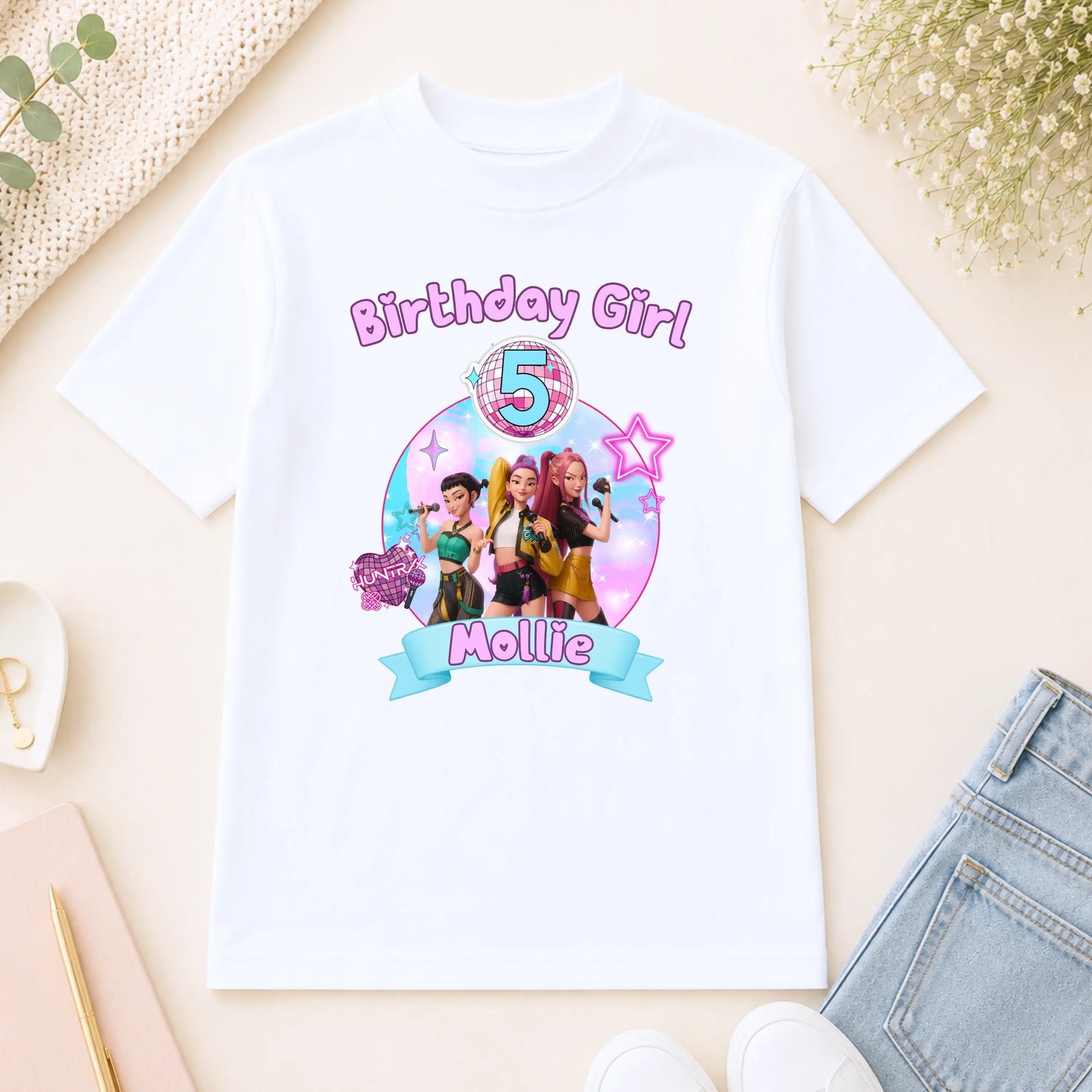 Personalised Kpop Demon Hunters Birthday T-Shirt for Girls – Pop Star Birthday Outfit AishaBaileyDesigns