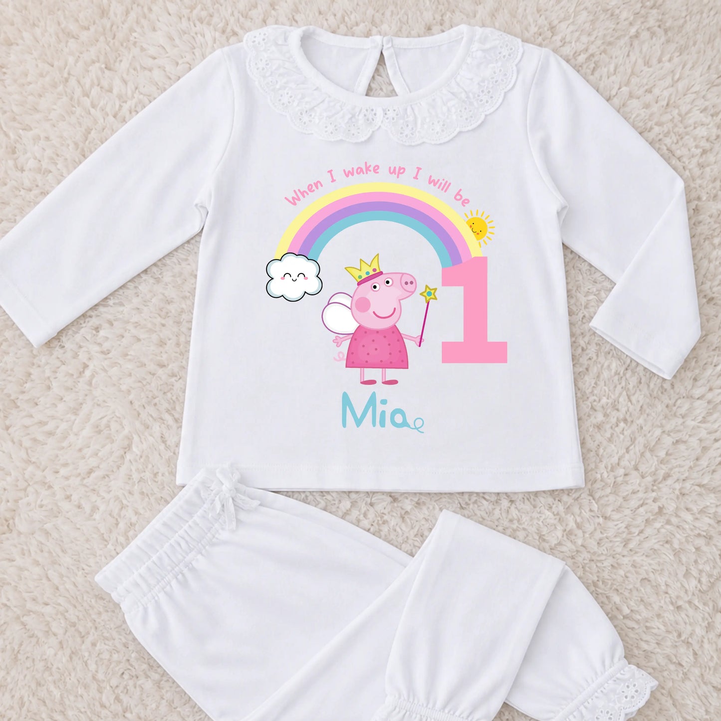 Girls Personalised Peppa Pig Birthday Pyjamas - When I Wake Up Design AishaBaileyDesigns