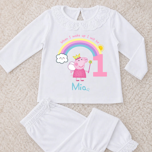 Girls Personalised Peppa Pig Birthday Pyjamas - When I Wake Up Design AishaBaileyDesigns