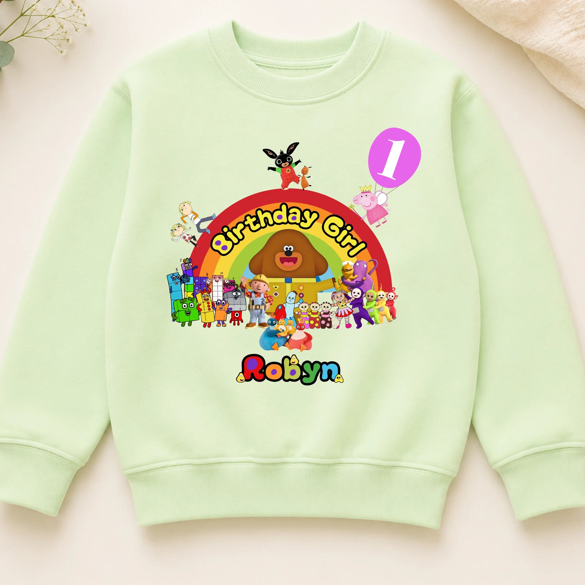 Personalised CBeebies Character Sweatshirt for Girls – Custom Birthday Jumper