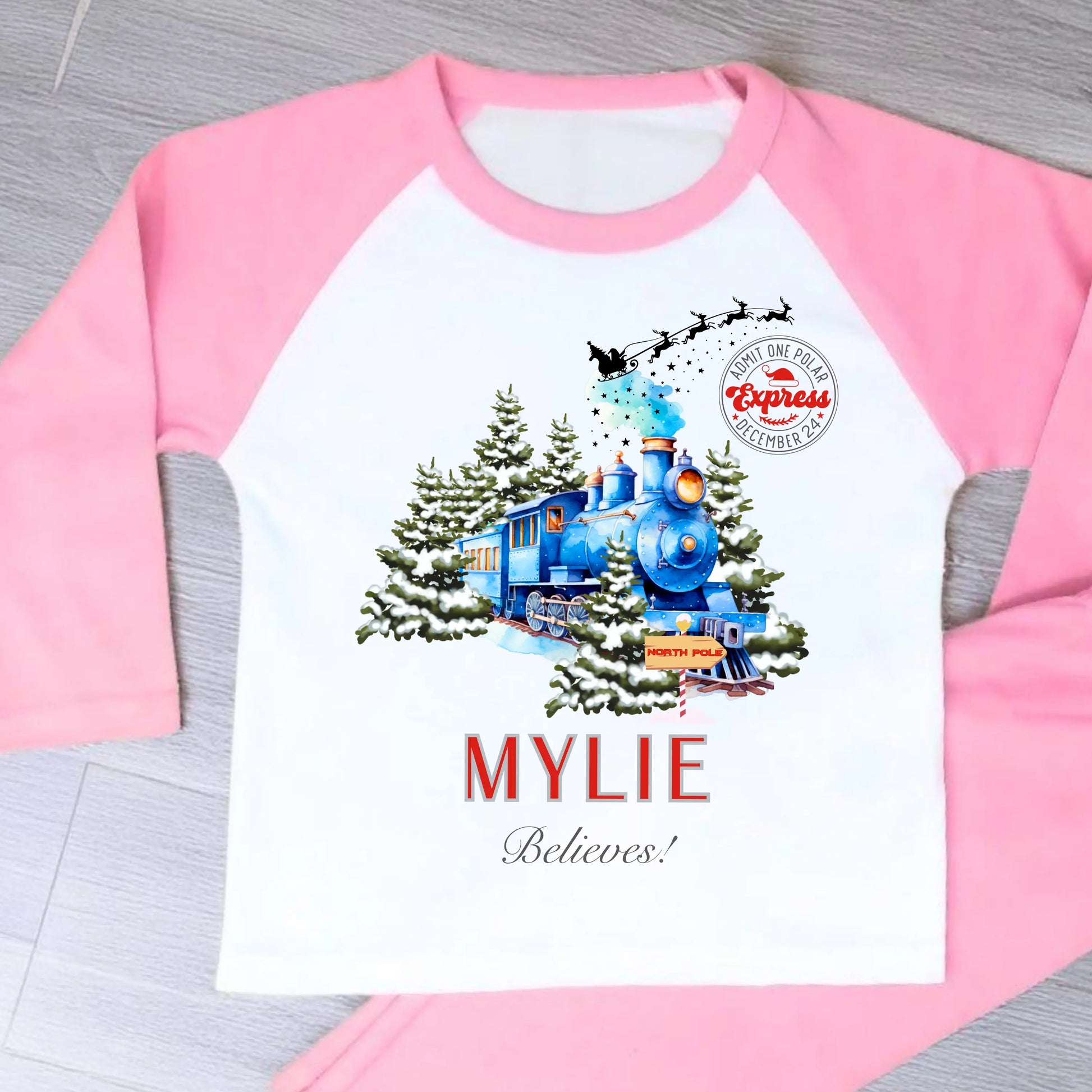 Personalised Polar Express Christmas Pyjamas for Children AishaBaileyDesigns