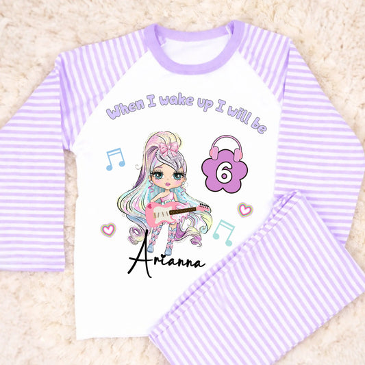 Personalised Girls Popstar Birthday Pyjamas: In My Birthday Era Glitter-effect Doll AishaBaileyDesigns